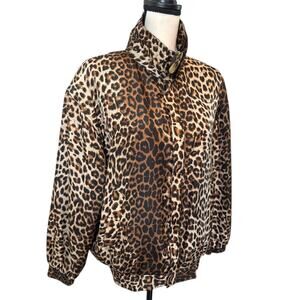 Vintage Coaco Silk‎ Leopard Print Windbreaker Medium Oversized 80s 90s Mob Wife